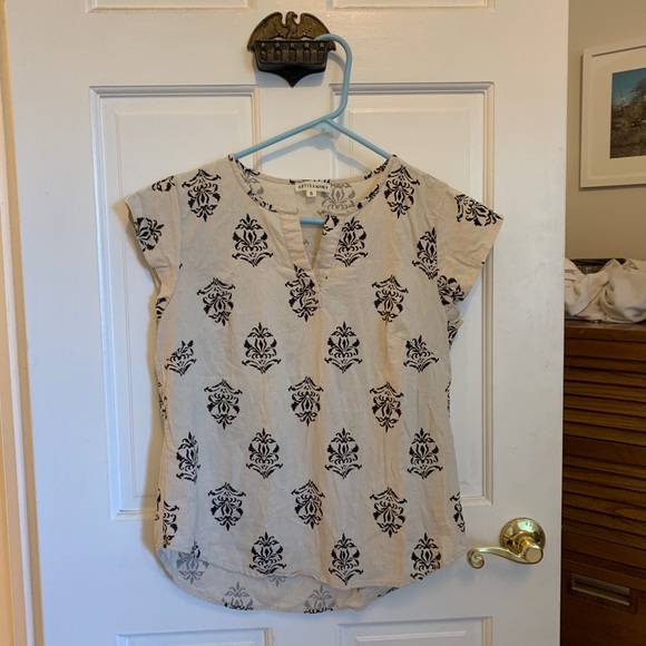 Linen Block Printed Cream Blouse Small - Picture 2 of 7